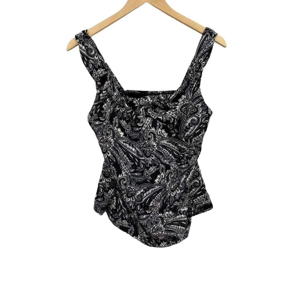 Lands' End Black & White Paisley One-Piece Swimsuit